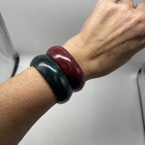 Leather Cuff Bracelet Lot Of 2 Emerald Green & Wine